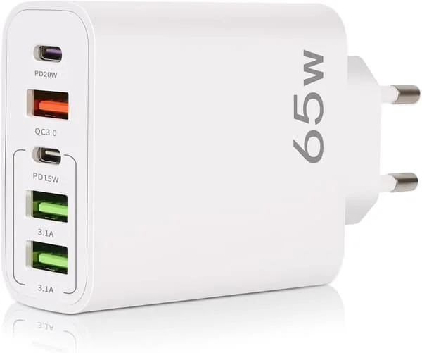 USB C Laddare, 65W 5 Port USB C Laddare med QC 3.0 Smart Snabbladdare, USB Strömadapter för iPhone 15 14 13 12 11 Pro MAX SE 2020 XS XR 8 7[JUN]