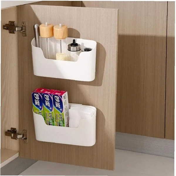 Storage box for kitchen cabinet door, self-adhesive wall-mounted storage box, wardrobe/bathroom/refrigerator drawer
