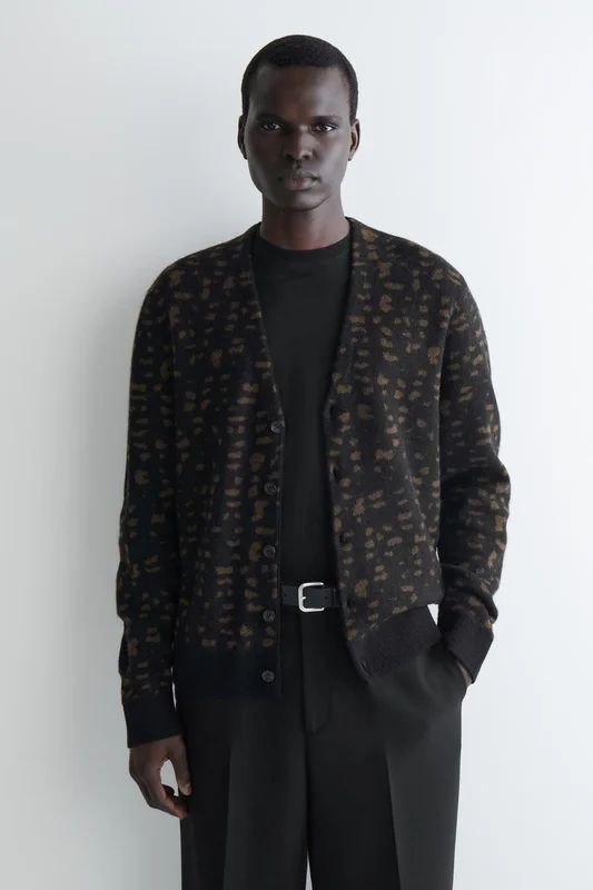 COS Men's Geometric Wool-Alpaca Cardigan in Brown
