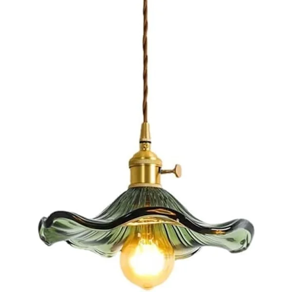 Lotusblad Hængende Loftlampe Guld Grønt Glas Blomsterlysekrone Nordisk Moderne Landhus Enkel Loftlampe, Grøn