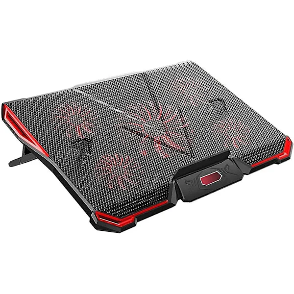 Laptop Køleplade, 12"-17" Laptop Køler Med 5 Støjsvage Blæsere Rødt LED Lys, Gaming Laptop