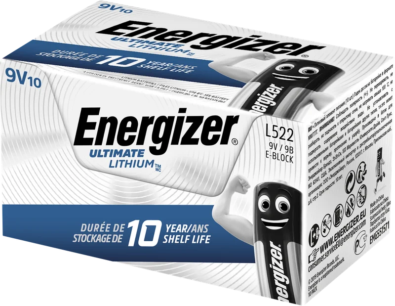 Energizer Ultimate Lithium Litiumparisto 9V/L522, 10 kpl, Sähkön jakelu & virrantuotto