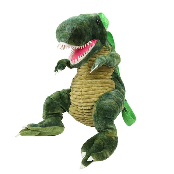 Fashion Förälder-Barn 3D Dinosaurie Ryggsäck Söt Djur Tecknad Plysch Ryggsäck Dinosaurieväska för Barn Presenter Grön