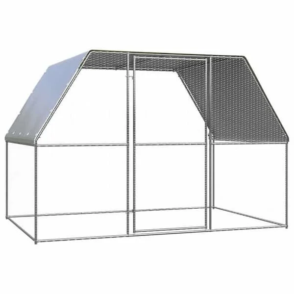 vidaXL Hönsgård, Hönsgård med låsbar dörr, Inhägnad för Höns med utomhustak, Silver och Grå 3x2x2 m 155889