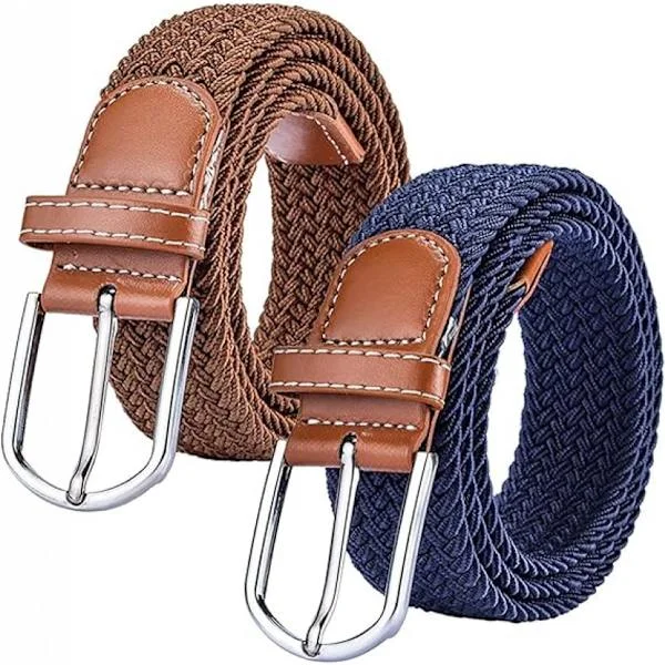 Bälte - Unisex - Flätat stretchmidjeband - Elastiskt - Spänne - Lämpligt för jeans och byxor - Brun, Blå