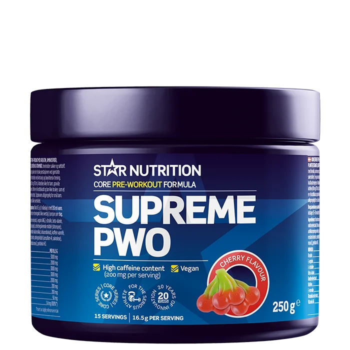 Komplet pwo Star Nutrition Supreme PWO 250 g, Cherry - Bodyman.dk