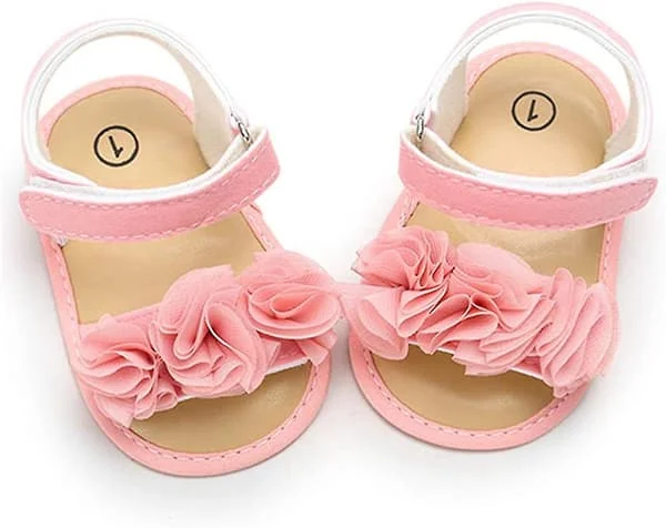 Spädbarn Baby Flickor Sommar Sandaler Med Blomma Mjuk Sula Nyfödd Småbarn Första Walker Spjälsäng Klänning Skor