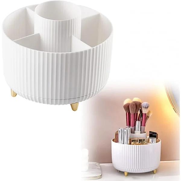 360° Rotating Makeup Organizer for Cosmetics Jewelry Dressing Table Bedroom Office Supplies Storage White