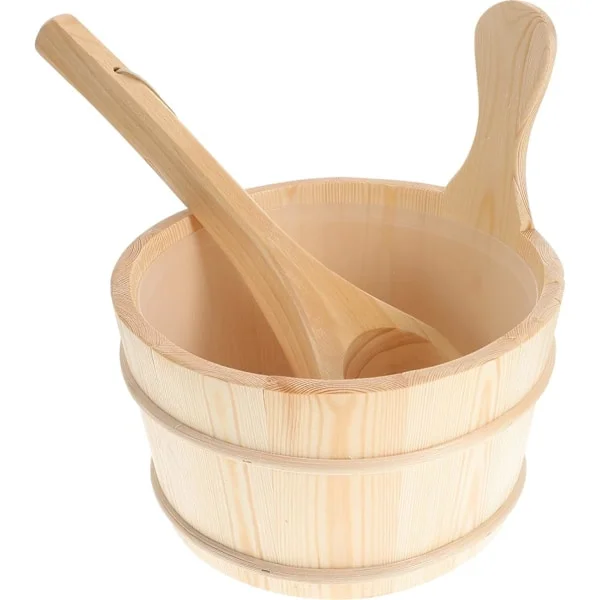 2 st Bastu Trä Hink och Skopa Set Bastu Vattenhink Trä Skopa Kit Tunna Set Bastu Ång Vatten Tillbehör