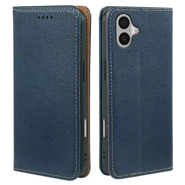 Hot tilbud til lav pris! Kompatibel med iPhone 16 Pung Etui RFID-blokerende Læder Telefon Cover Stærk Magnetisk Lukning Multicolor Blue-Glad