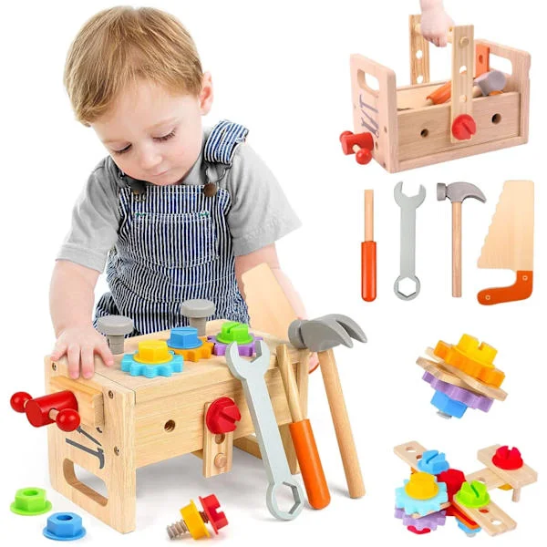 Kids Toolbox Wooden Toys Pretend Play Toys Toolbox Kids Educational Construction Toys Birthday Gifts for Toddlers