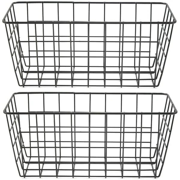 Self-adhesive Storage Baskets for Heavy Items with Storage for Bathroom Shelves, Kitchen, Dining Room, Drill-free Wall Mounted, 2-pack, Black
