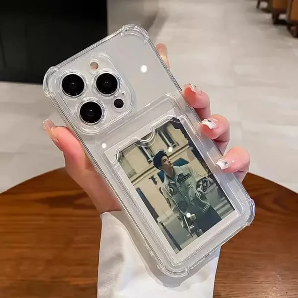 Telefonfodral kompatibelt med iPhone 16 15 14 13 Pro Max 11 12Mini X XR XS 7 8Plus 16E Transparent Kortplats Väska Hållare Stötsäkert Plånboksfodral