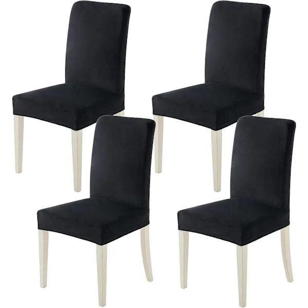 Black Velvet Dining Chair Covers, Stretch Indoor Chair Slipcovers, Black 4-Pack Seat Protectors, Suitable for Living Room, Office, Bar