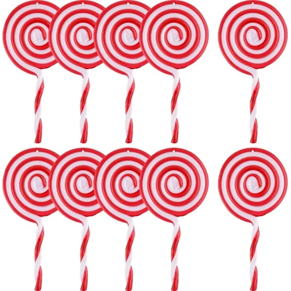 10 stk. pepperkake-juletrepynt, lollipop-juletrepynt, rød og hvit juletrepynt (13 cm)
