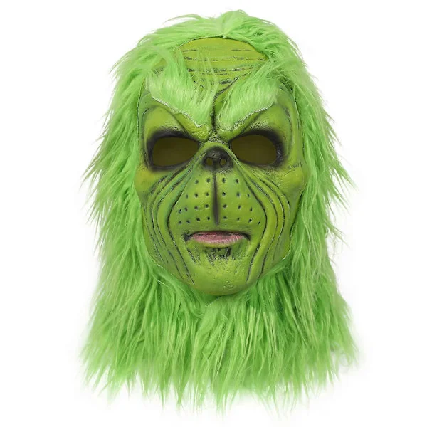 Grinch Mask Jul Grön Monster Mask Jul Grinch Kostym Mask med Julhatt Roliga Jul Cosplay Party Rekvisita Pälsmask