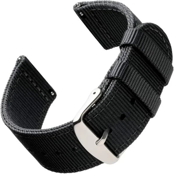Black 22mm Easy-Change Nylon Strap for Men's and Women's Watches, also for Smartwatches