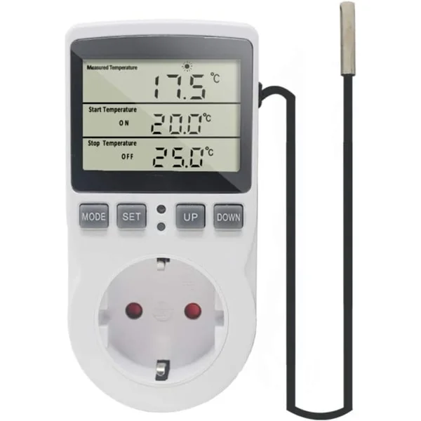 KETOTEK 230 V Temperaturregulator Stikkontakt med Sensor, Digital Termostat Stikkontakt med Timer, Stikkontakt Termostat Tidsindstillingskontakt til 