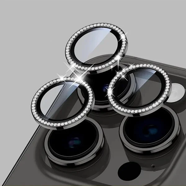 Bling Glitter Diamant Kameralinsskydd Fodral kompatibelt iPhone 16 15 14 13 11 Pro Max Plus Skärmskyddsfilm kompatibelt iPhone 16E Pro