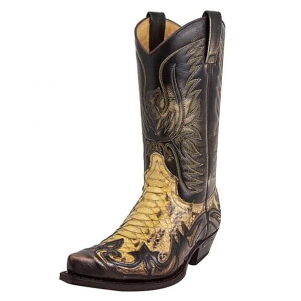 Python Western Boot Colorblock Broderi Herre Støvler Mode Moderne Sko