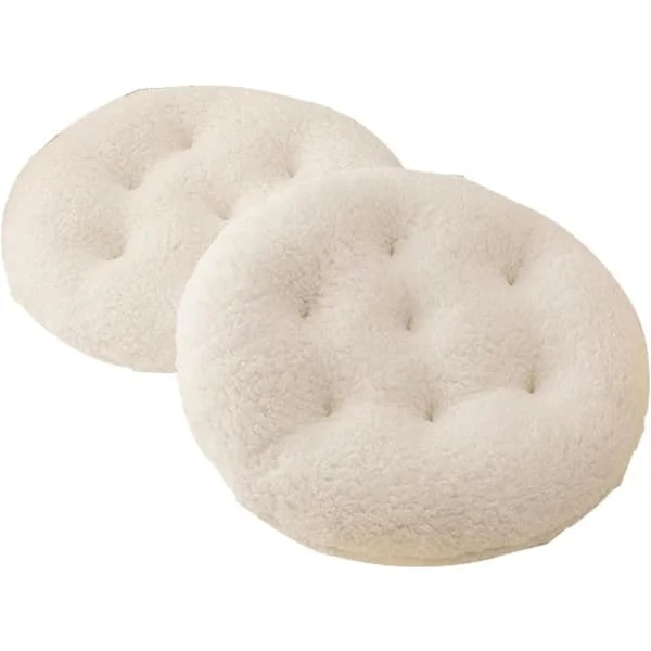 Two Round Seat Cushions, 16-inch Seat Pads, Suitable for Chairs and Stools, Soft and Comfortable, Warm Seat Covers for Winter (White).
