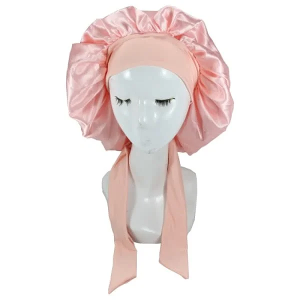 【bt02】Silke Bonnet Naturligt Krøllet Hår Sove Silke Bonnet Brun
