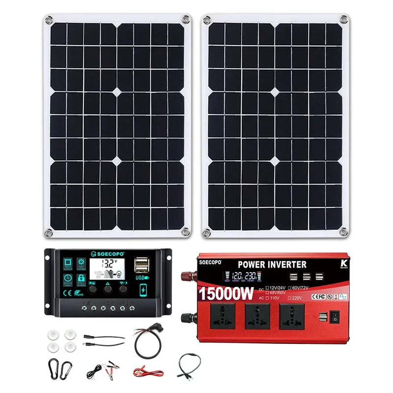 AliExpress - SOECOPO 15000 W Solar Kit 2*500 W Photovoltaik Panels 12 V Zu 110 V 220 V Inverter 100A Controller Balkon Kraftwerk für Camping