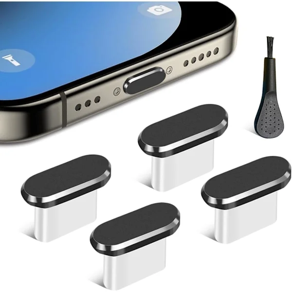 USB C Pölysuoja, 4 kpl Type C Pölysuojatulppa Latausportin Suojakansi Puhdistusharjalla iPhone 15 -sarjalle