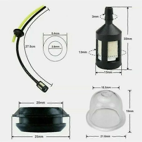 Bränsleslang Filter Primer Kit För Gromett Trimmer Häcksax Motorsåg Bensin (FMY)