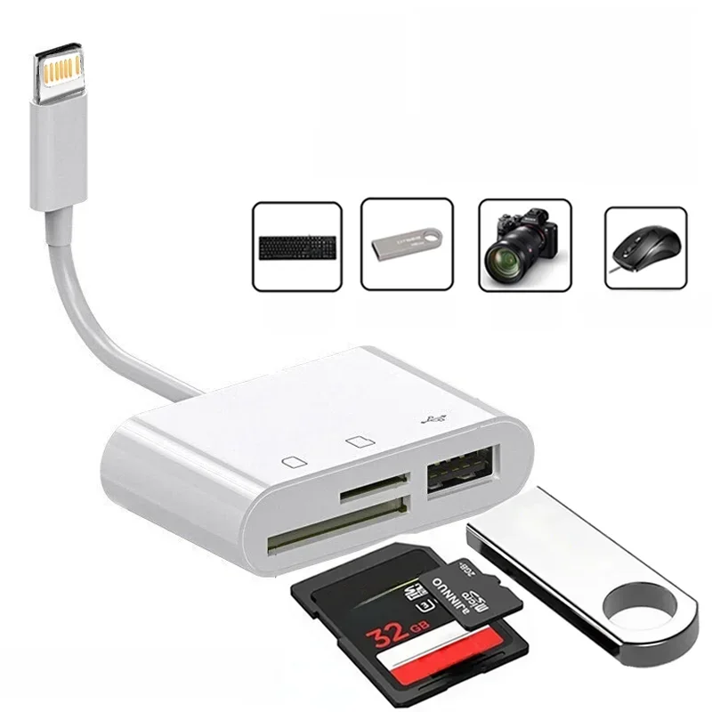 AliExpress - OTG-Lecteur de carte TF SD 3 en 1, séparateur de transmission de données, adaptateur de lecteur de caméra pour iPhone 15 14 13 12 11 Poly