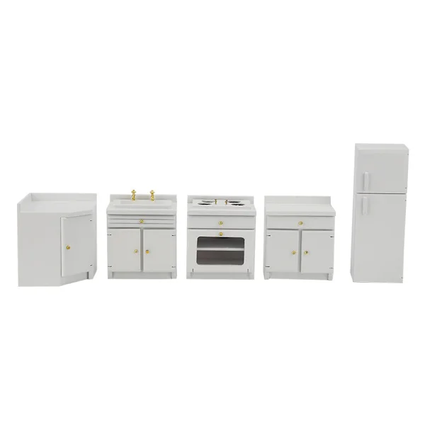 1 : 12 Mini Trä Dockhus Integrerat Köksmöbler Miniatyr Hantverk Hus Leksaker Vit Mini Köksmöbler