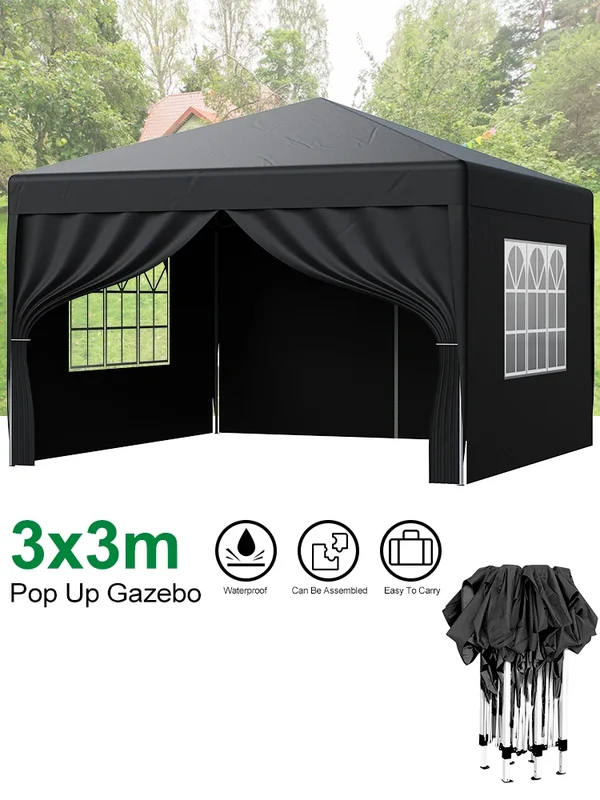 AliExpress - LOEFME Pop-Up Pavillon 3x3m Outdoor-Partyzelt mit Fenstern, wasserdicht, UV-Sonnenschutz, tragbares Pavillon-Zelt