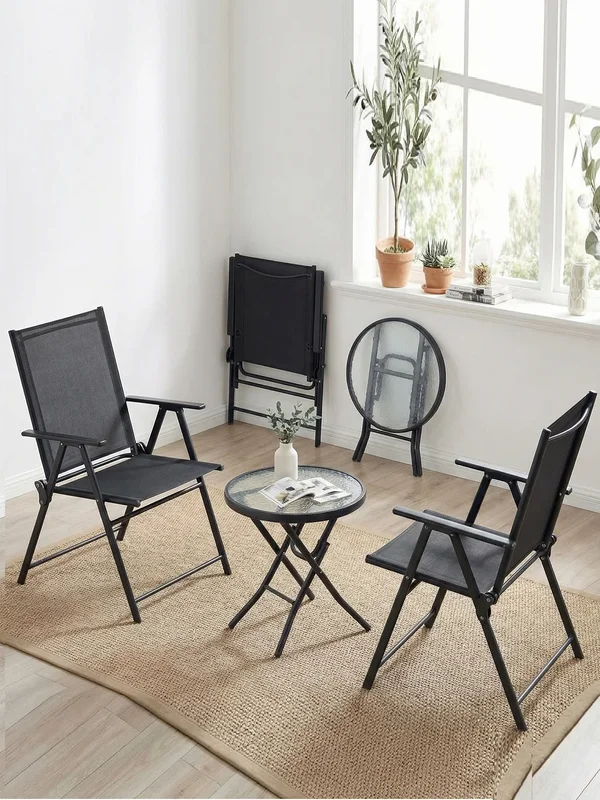 AliExpress - 3-teiliges Gartenmöbel-Set, Hochlehner-Klappstuhl und Glas-Couchtisch, 7-fach verstellbarer Campingstuhl, Balkonmöbel