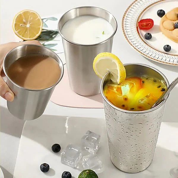 Stainless Steel Drinking Cups, Set of 5, 200ml Stackable Metal Cups for Home, Camping, Beach and Picnic, Steel Color