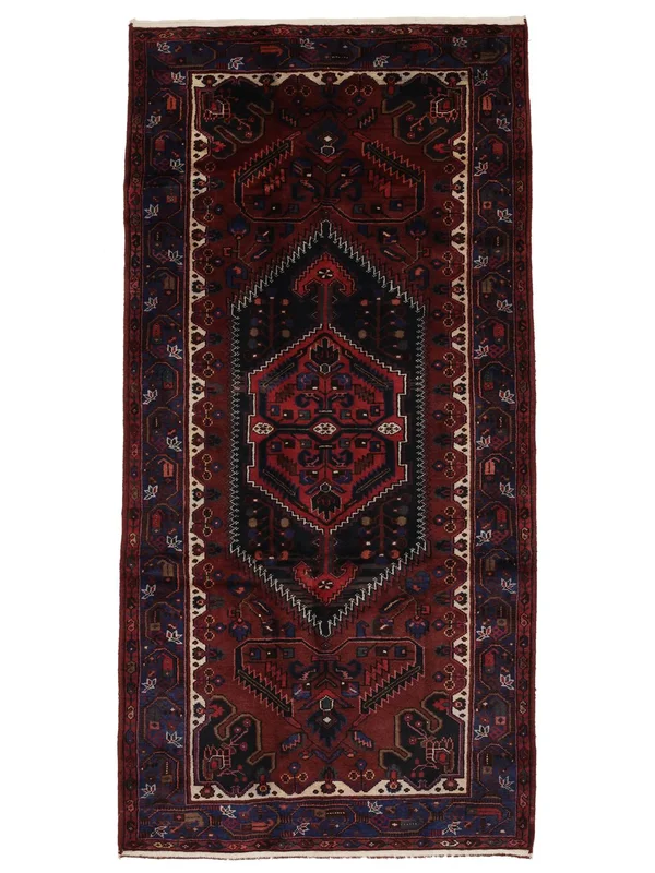 Zanjan Matta Handknuten 132X264 Svart/Mörkröd