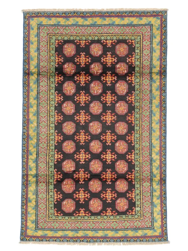 Tapis Afghan Fine 113X180 Marron/Noir (Laine, )