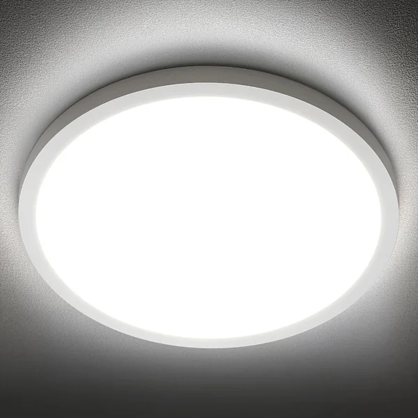JamY Home LED-uppoasennuskattovalaisin, 5000K päivänvalkoinen, 2400LM, 12 tuuman 24W valkoinen pyöreä litteä makuuhuoneen valaisin, vastaa 240W. Ei 