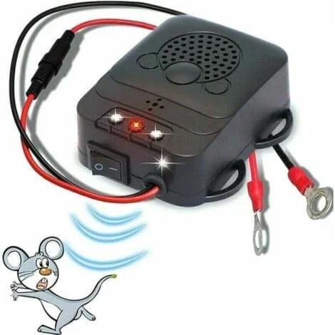 Ultralyds bilafskrækker, elektronisk rotte- og mårskræmmer med LED-strobelys til bil, lade, køkken