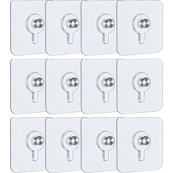 12 st självhäftande väggkrokar för tavlor, 5,5 x 5,5 cm tavelkrokar utan borrning med avtagbara skruvar, transparent självhäftande tavelkrok