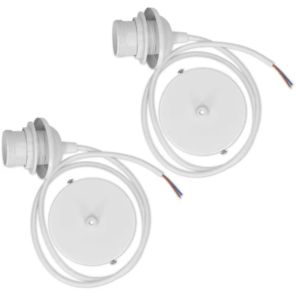 2x elektrisk kabel for lampe - Kabel med hvit E27-sokkel og festering - Oppheng for taklampe