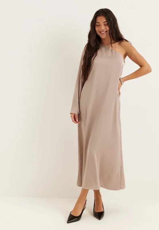 BUBBLEROOM - Satin One Shoulder Dress - Light nougat - Satinklänning