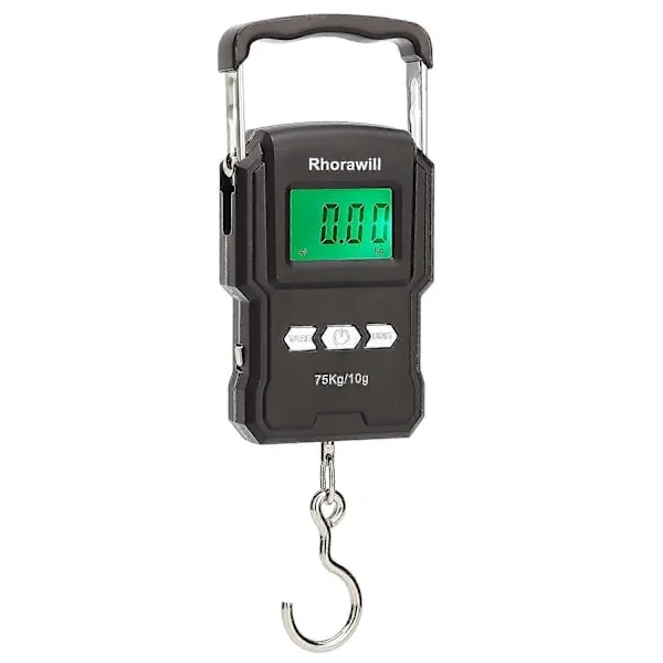 Fiskvekt, 165Lb / 75Kg Hengevekt for Bagasje, Elektronisk Fiskvekt med Bakgrunnsbelyst LCD-skjerm, Målebånd og 2 AAA-batterier, Egnet for O