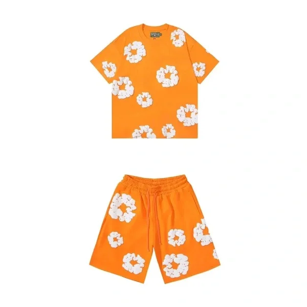 Sæt med ripped denimshorts til mænd til sommer, hiphop-stil, ren bomuld, afslappet, fitness, rejse, todelt sæt.