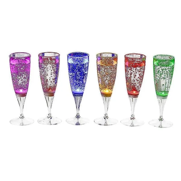 6 st 150L Plast LED Ljus Vinglas Lyser upp Vätskeaktiverade Champagneglas Festlig Atmosfär Bägare (Blandad Färg) -Yx