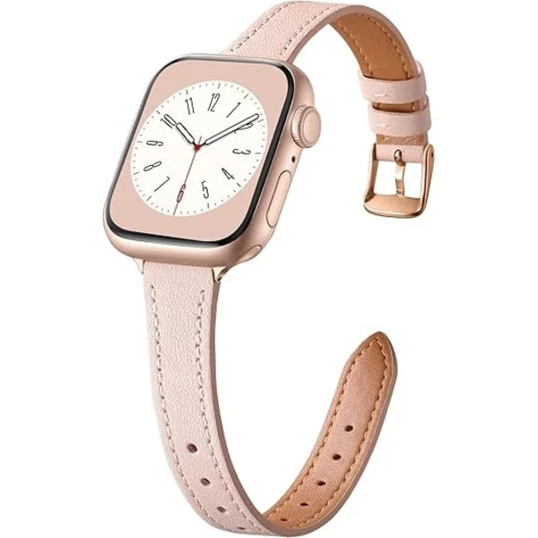 Ohut nahkaranneke yhteensopiva Apple Watch -rannekkeen kanssa 40mm 38mm 41mm 42mm 44mm 45mm 46mm Naisille, Aito ohut nahkaranneke