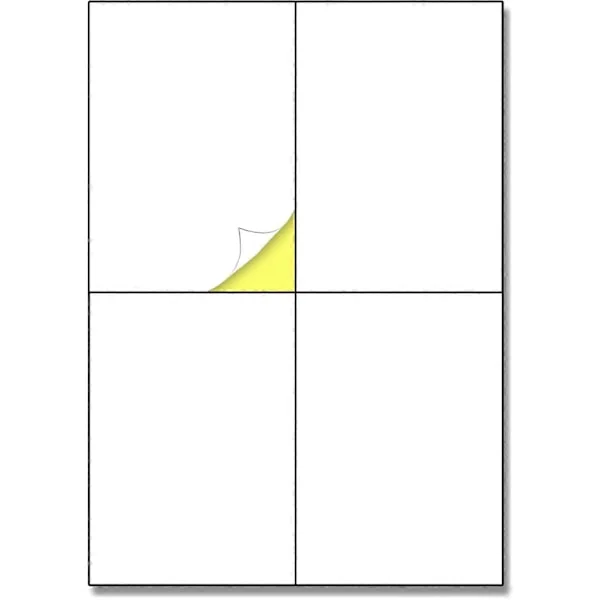 25 Ark - Store Klæbende Etiketter Hvide A4, til Kasser/Post/Forsendelse - 4 pr. Ark, 148,5 x 105 mm (A6)