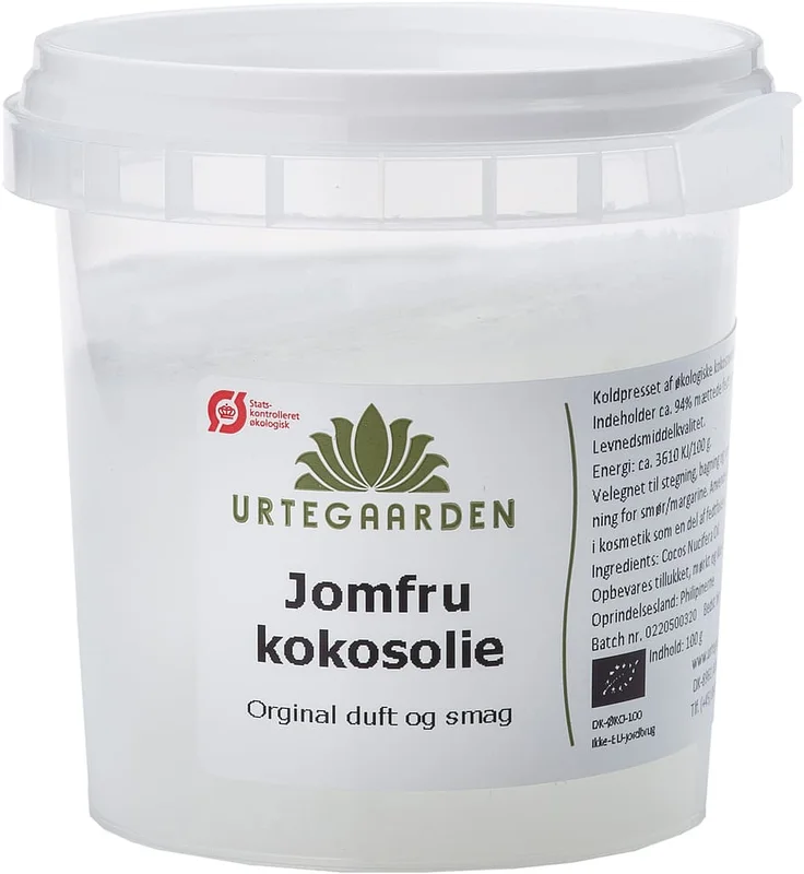 Urtegaarden Kokosolie Jomfru Ø 100 g, Helse & Madvarer, Olier & Eddike, Kokosolie