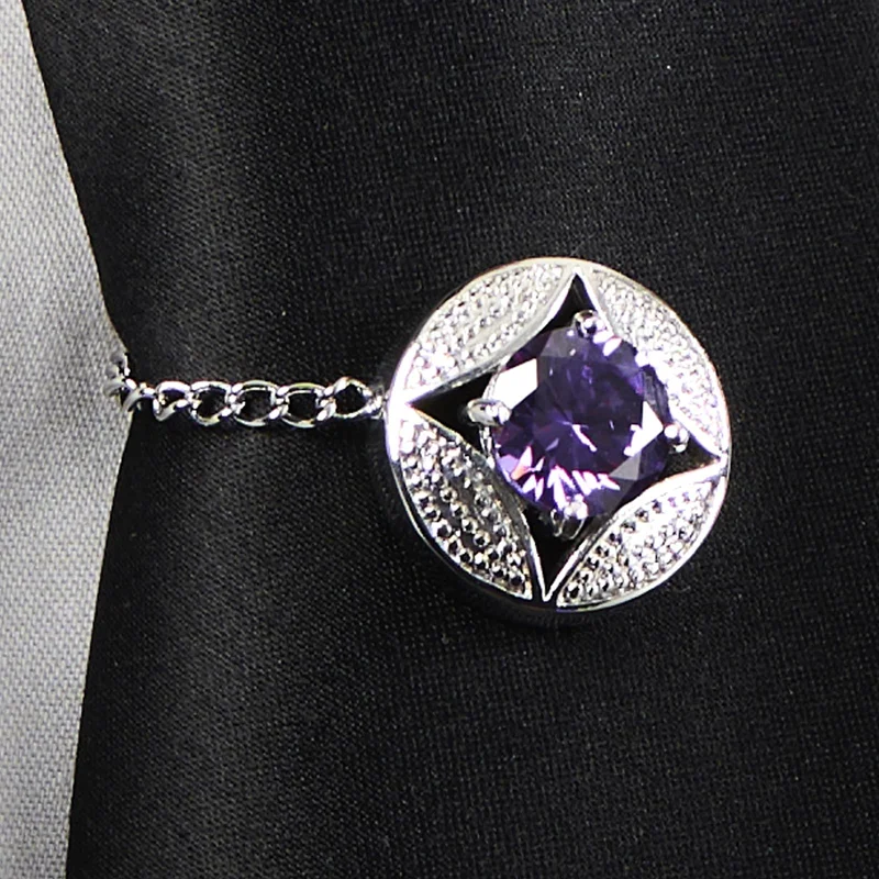 Purple Crystal Tie Pin Chain for Men - Tie chains