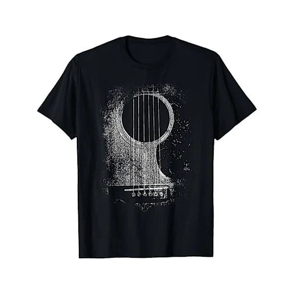 Vintage Rock T-skjorte for menn - Myk, pustende bomulls-t-skjorte med akustisk gitar-trykk, klassisk musikk-skjorte for konserter, avslappet antrekk -