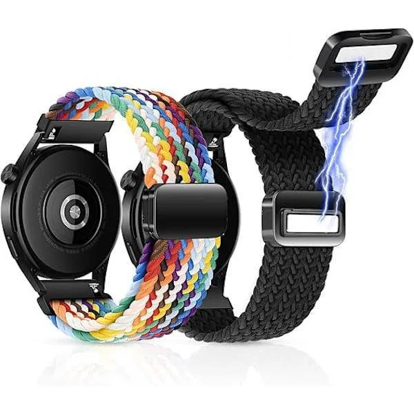 Magnetiske, elastiske flettede remmer kompatible med Samsung Galaxy Watch 40mm 44mm, Huawei Watch GT 42mm Garmin Vivoactive elastisk nylon 20mm